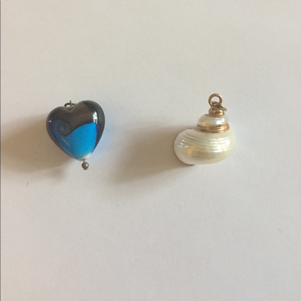 Two Pendants (Handblown Glass Heart and shell)