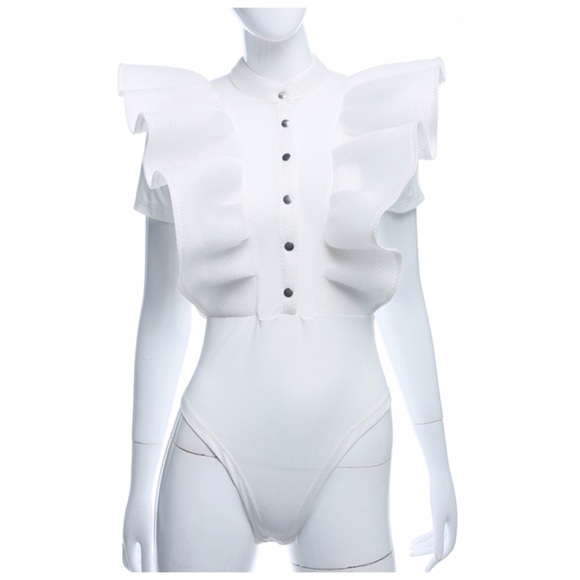 Dramatic White Ruffle Bodysuit - Picture 4 of 6