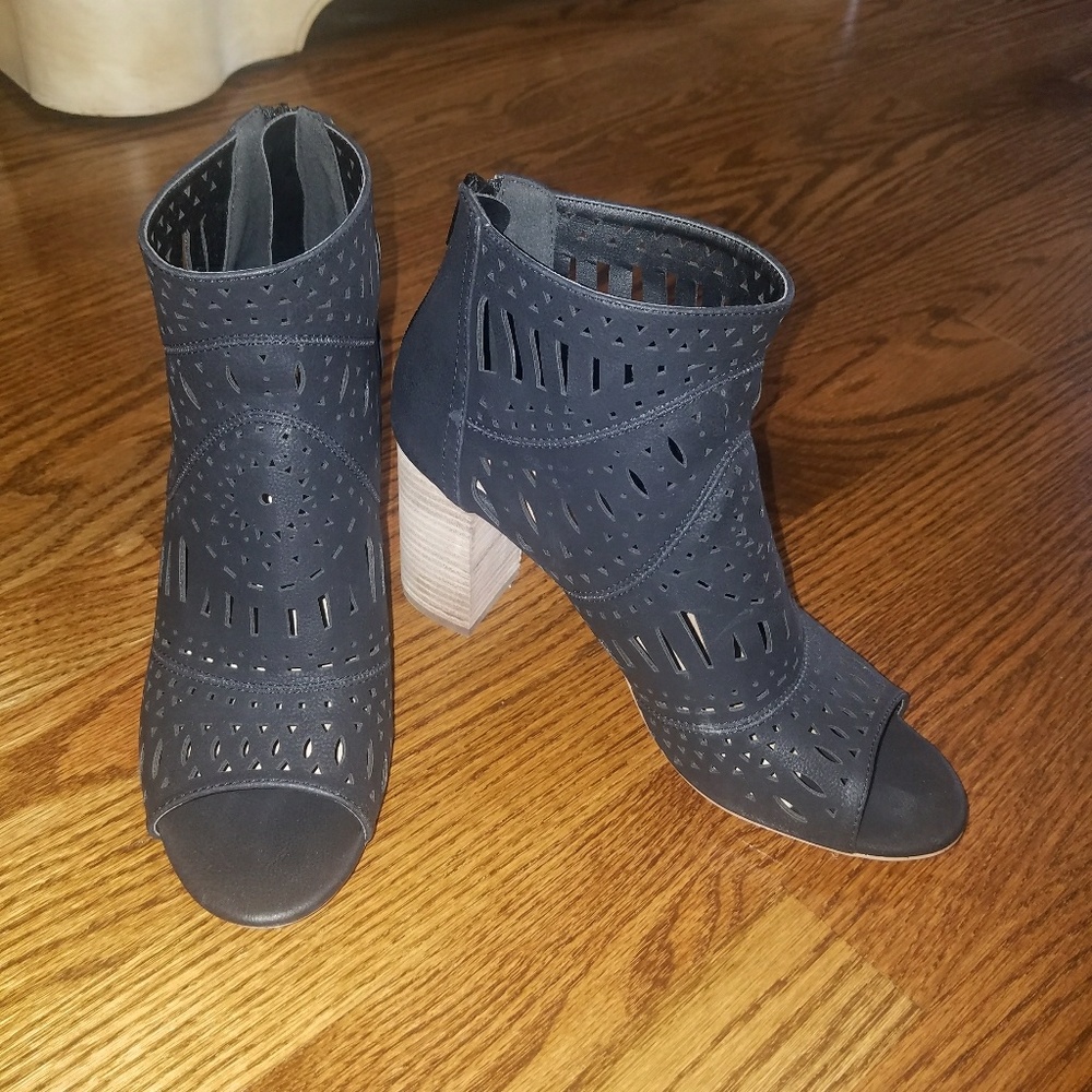 Black cut out peep toe booties