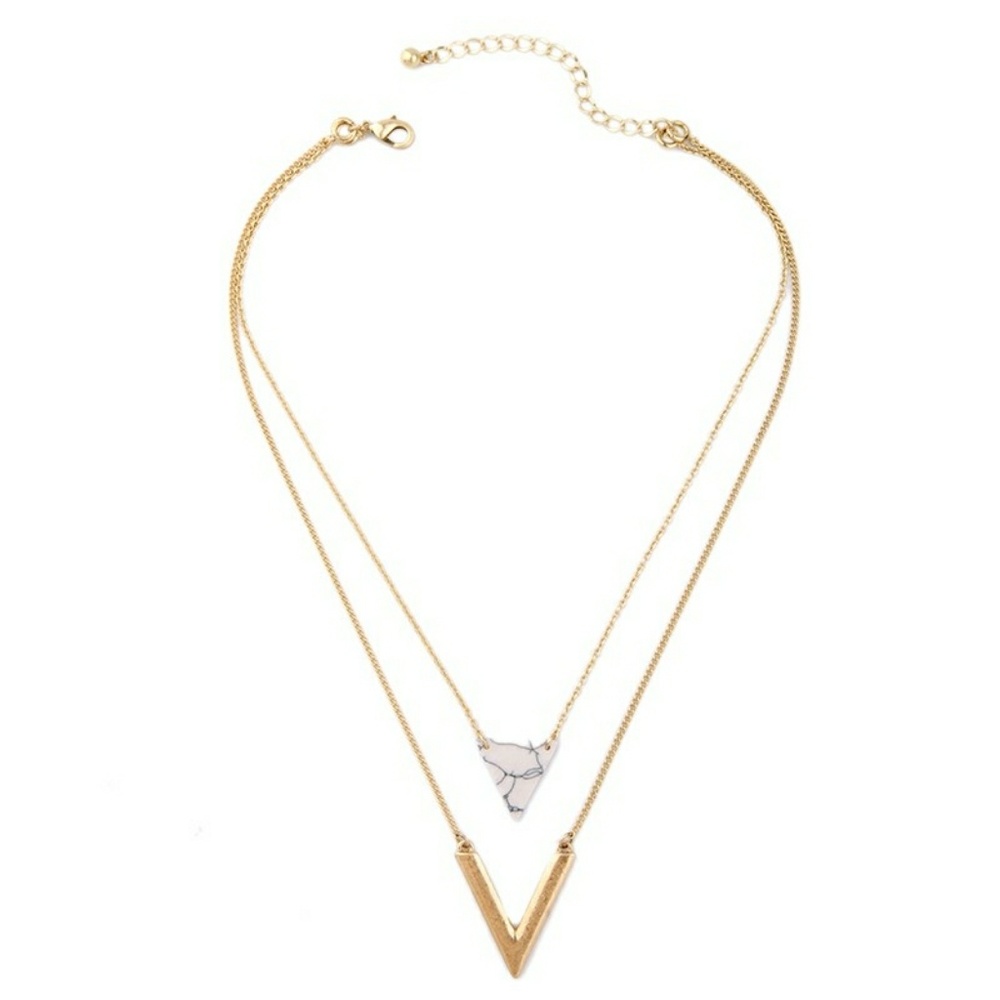 New!! Triangle Stone Double Layer Gold Necklace - Picture 2 of 8