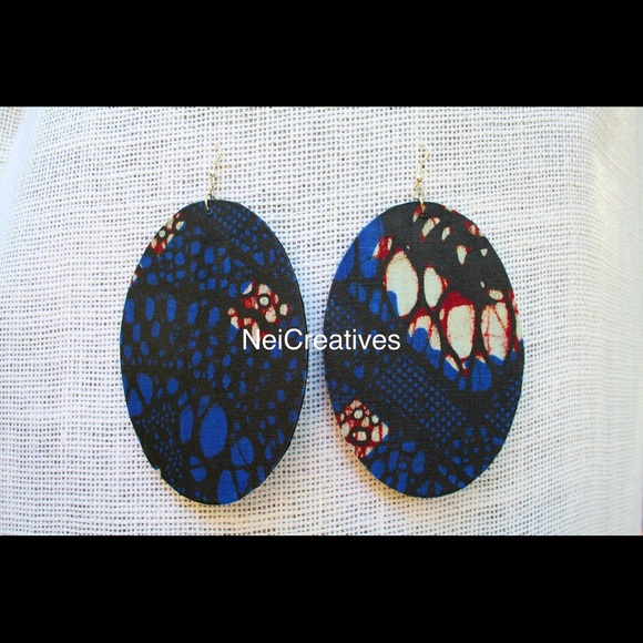 Oval Large African/Kitenge Earrings - Picture 1 of 2