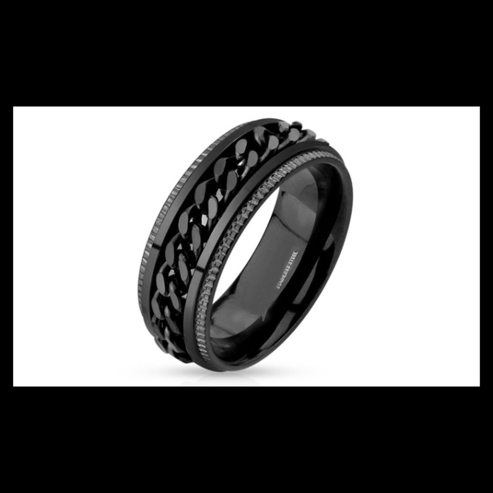 Men's Black plated stainless steel ring.
