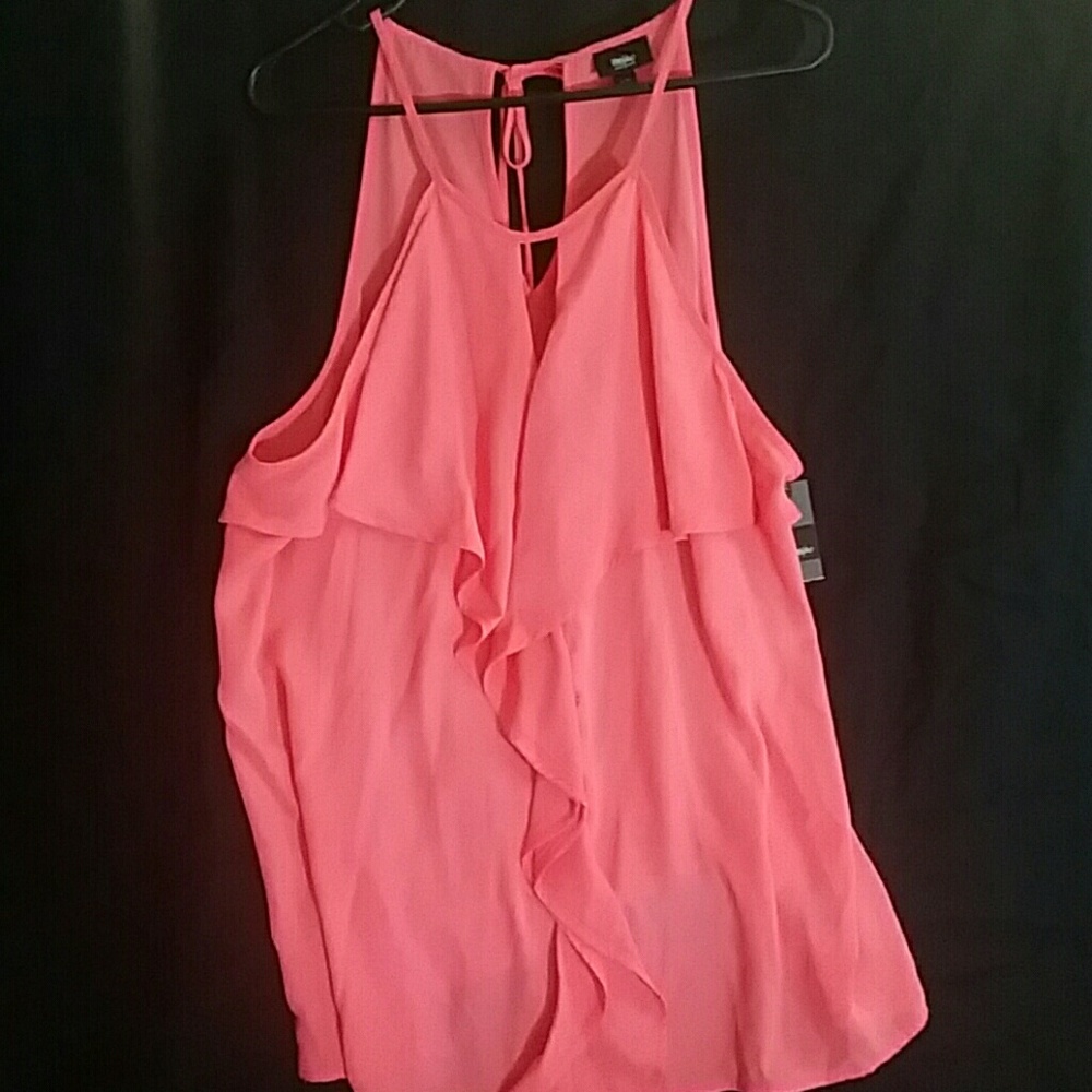 Coral Ruffle Front tank top