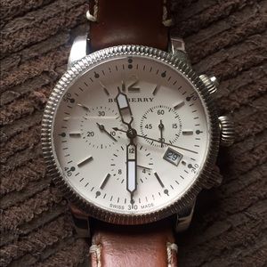 Burberry watch chronograph brown leather 42mm