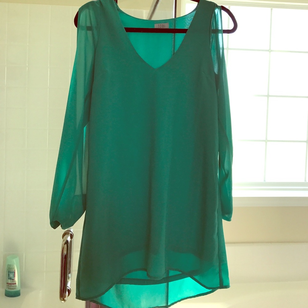 Teal Tobi split sleeve vneck dress