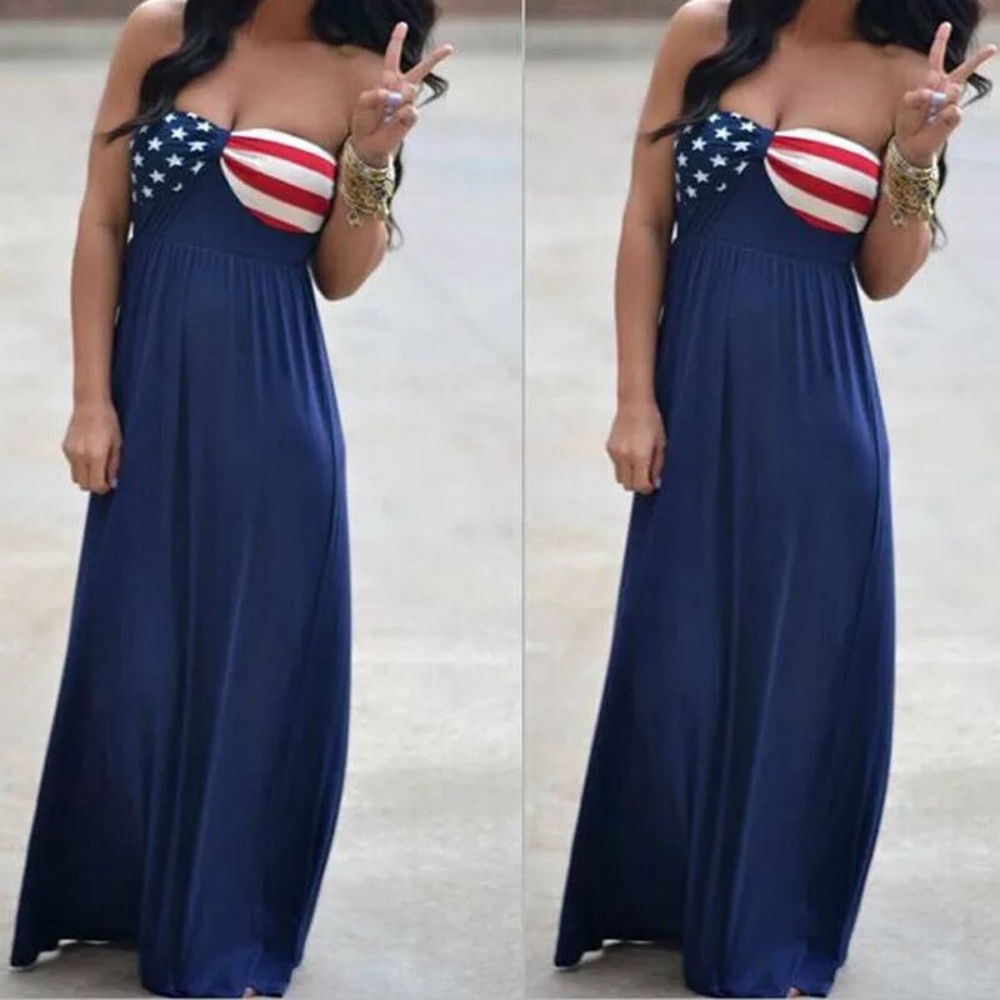 Patriotic American flag maxi dress new 4th of july