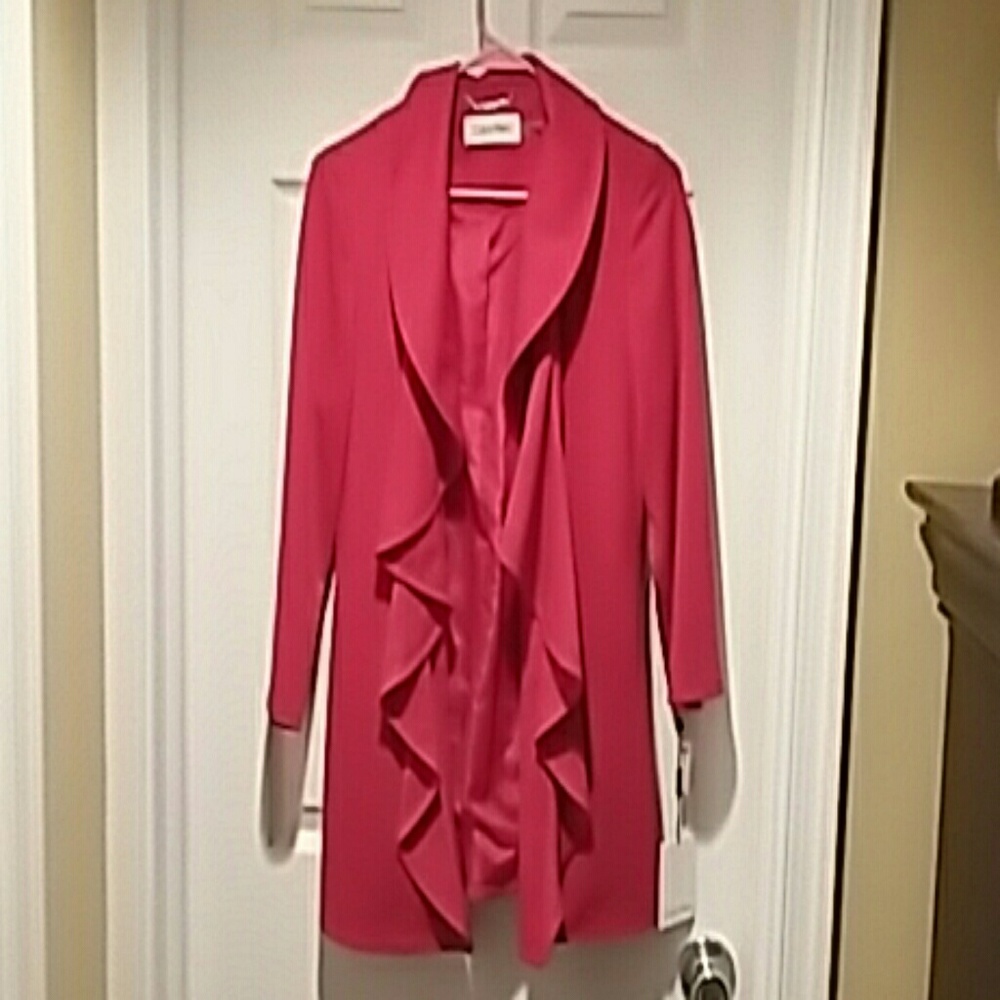 3/4 sleeve ruffle red blazer
