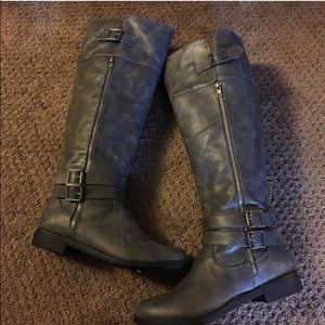 Gray riding boots
