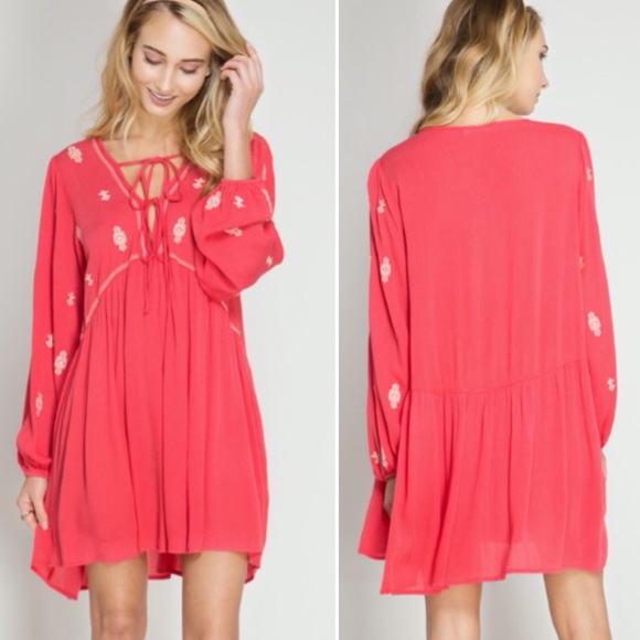 🌺LAST-M🌺 Cherry Pink Embroidery Boho Dress - Picture 2 of 2