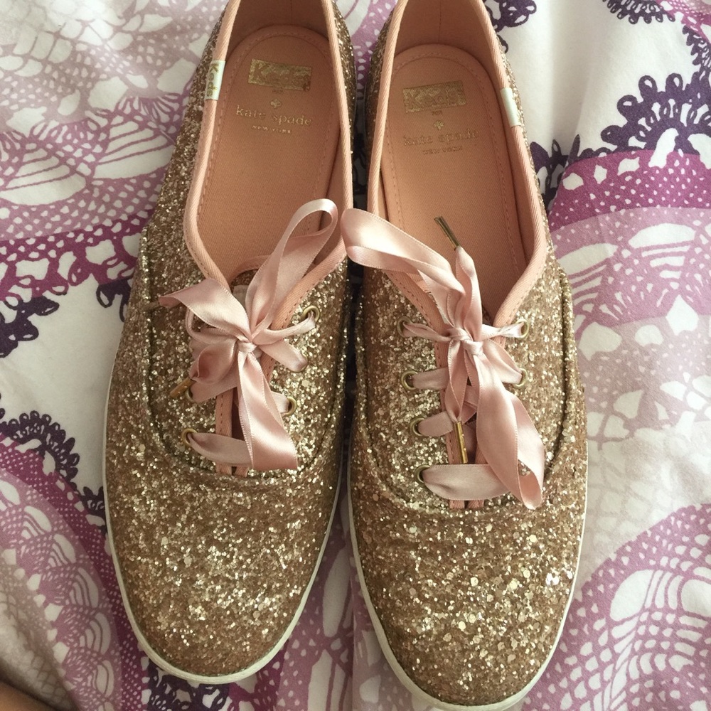 Jess Kate spade rose gold glitter sneakers