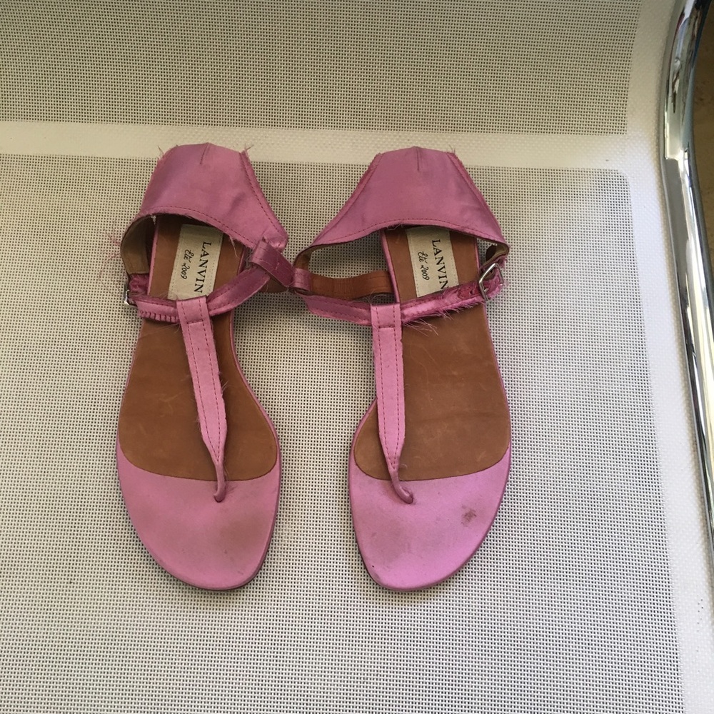 Distressed lanvin pink satin sandals