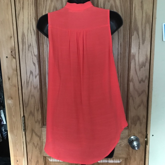 Lush Sleeveless Deep V-Neck Blouse – Coral Red | Size M | High-Low Hem - Picture 3 of 5