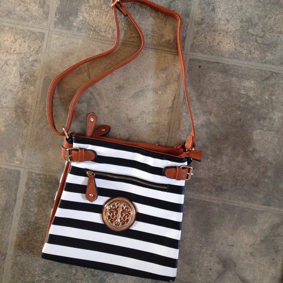 Handbags - Striped cross body bag with cute gold hardware