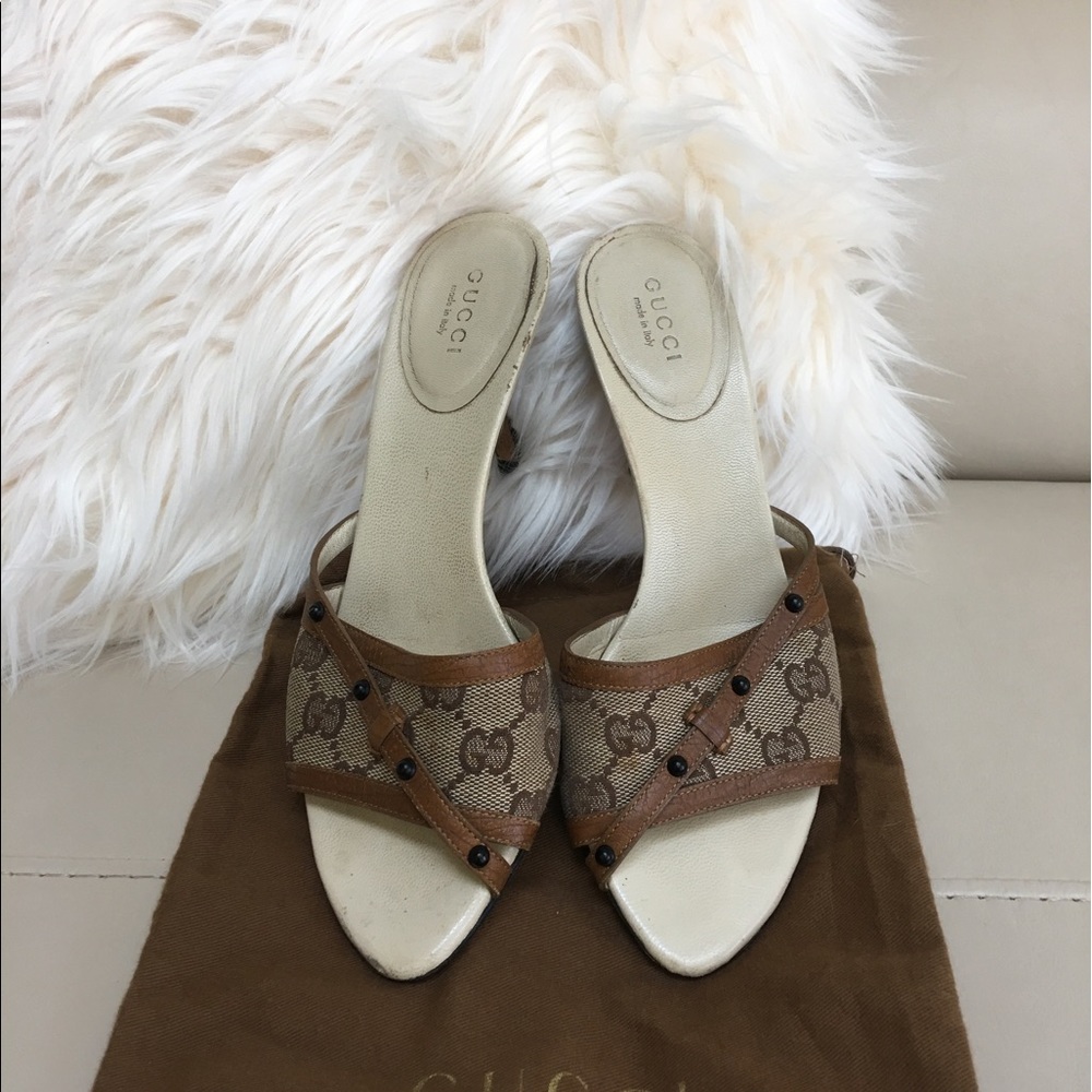 Gucci tan and caramel brown Gucci slides size 6B