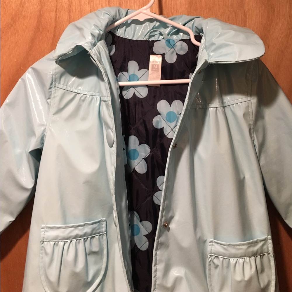 Carters blue flower lined rain coat