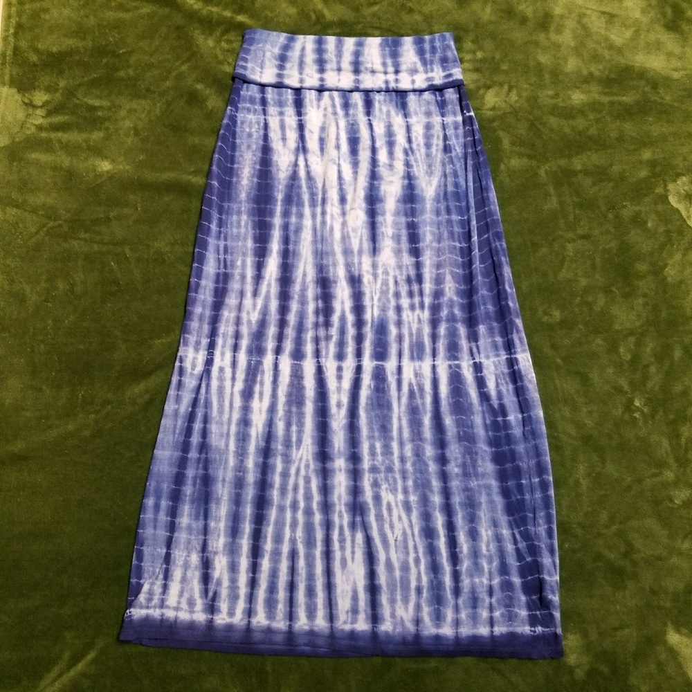 Olive and Oak Foldover Blue Tye Dye Maxi Skirt XS