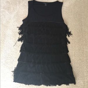 Black tiered fringe top