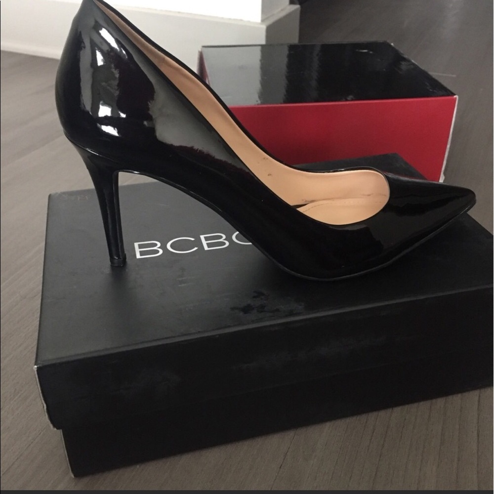 BCBGeneration Black Patent Point-Toed Heels