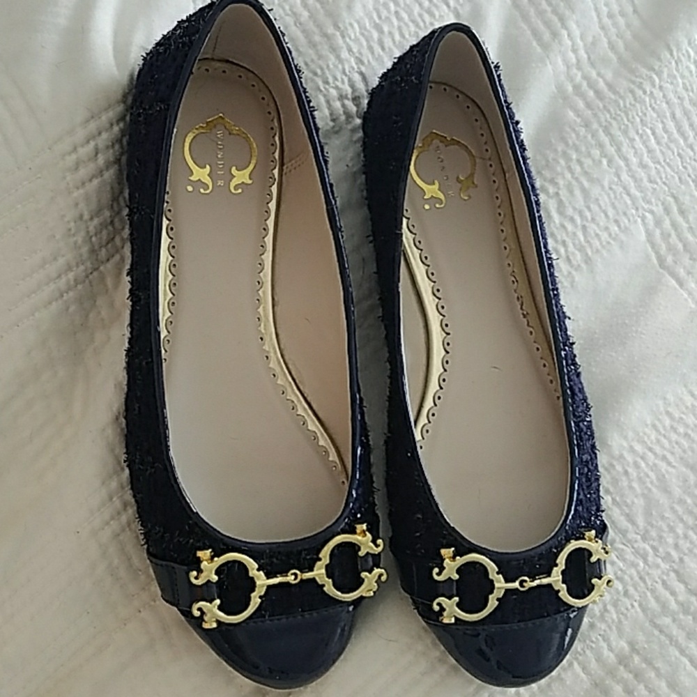 C. Wonder Navy Blue Knit and Gold Buckle Ballet
