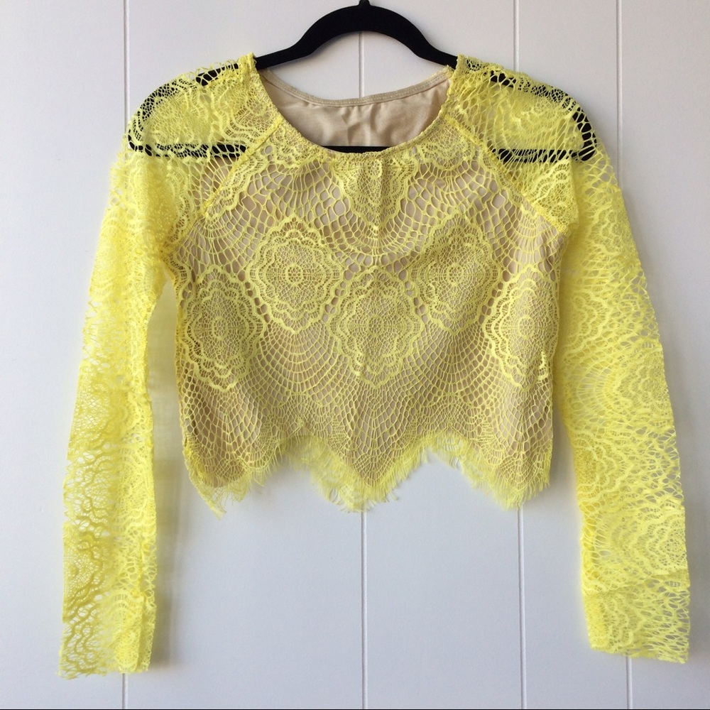 Springtime Yellow Lace Crop Top