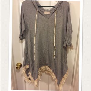 Waffle knit hooded tunic