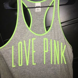 VS PINK Tank Gray / Neon Green Love Pink BRAND NEW