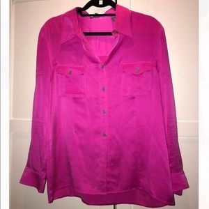 Hot Pink 100% Silk Button Down- Fits like a S