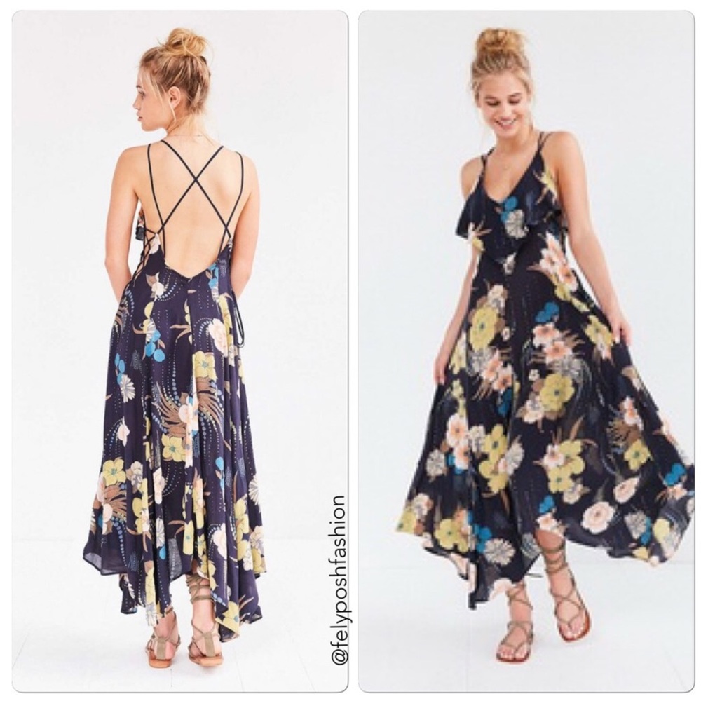 Urban Outfitter Ecote Ashley Ruffle Ink Maxi Dress