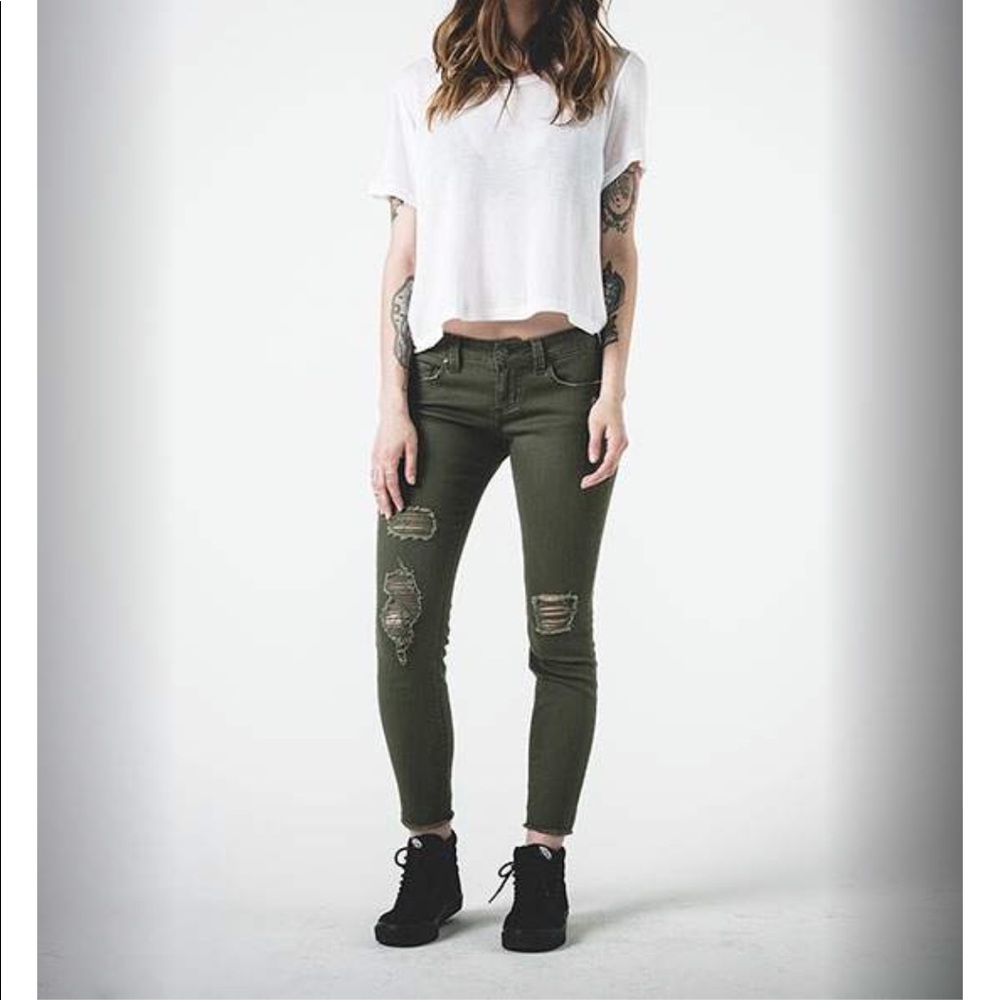Army green ankle jeans