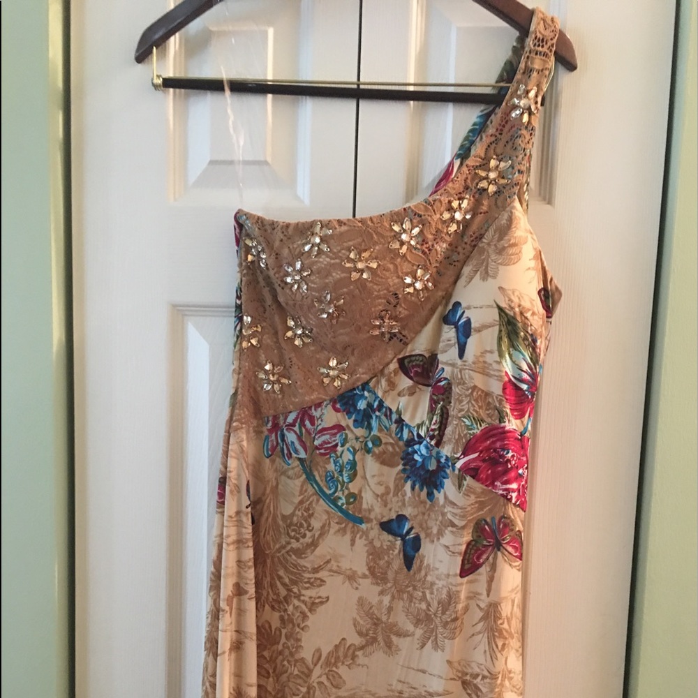 Miss Morena brown Floral one strap dress Large