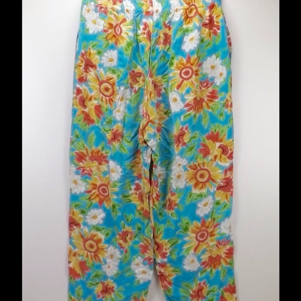 vintage 80s floral pants pull on elastic waist