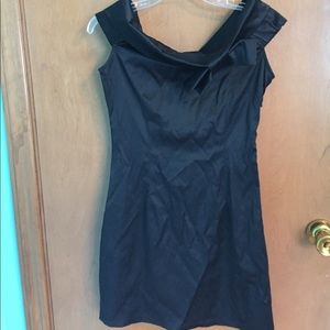 Black satin off the shoulder dress