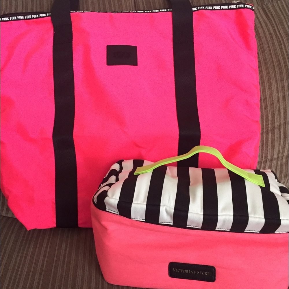 VS bra bag and PINK tote