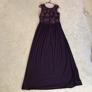 Dark purple full length formal dress with lace top