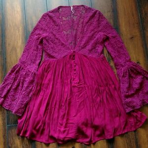 Free People With Love Red Lace Boho Dress