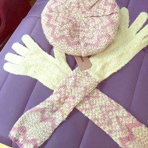 Missoni pink khaki hat long gloves winter set