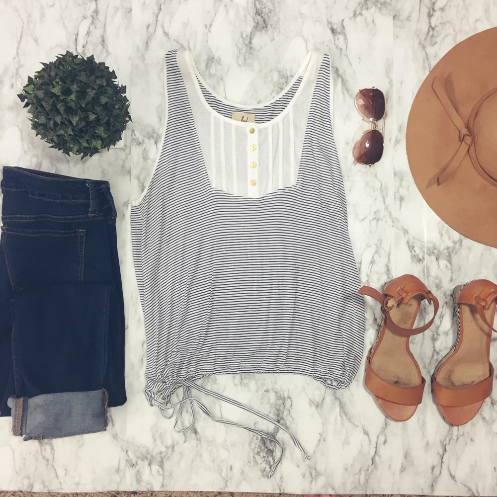 White w/Navy Stripped Summer Top