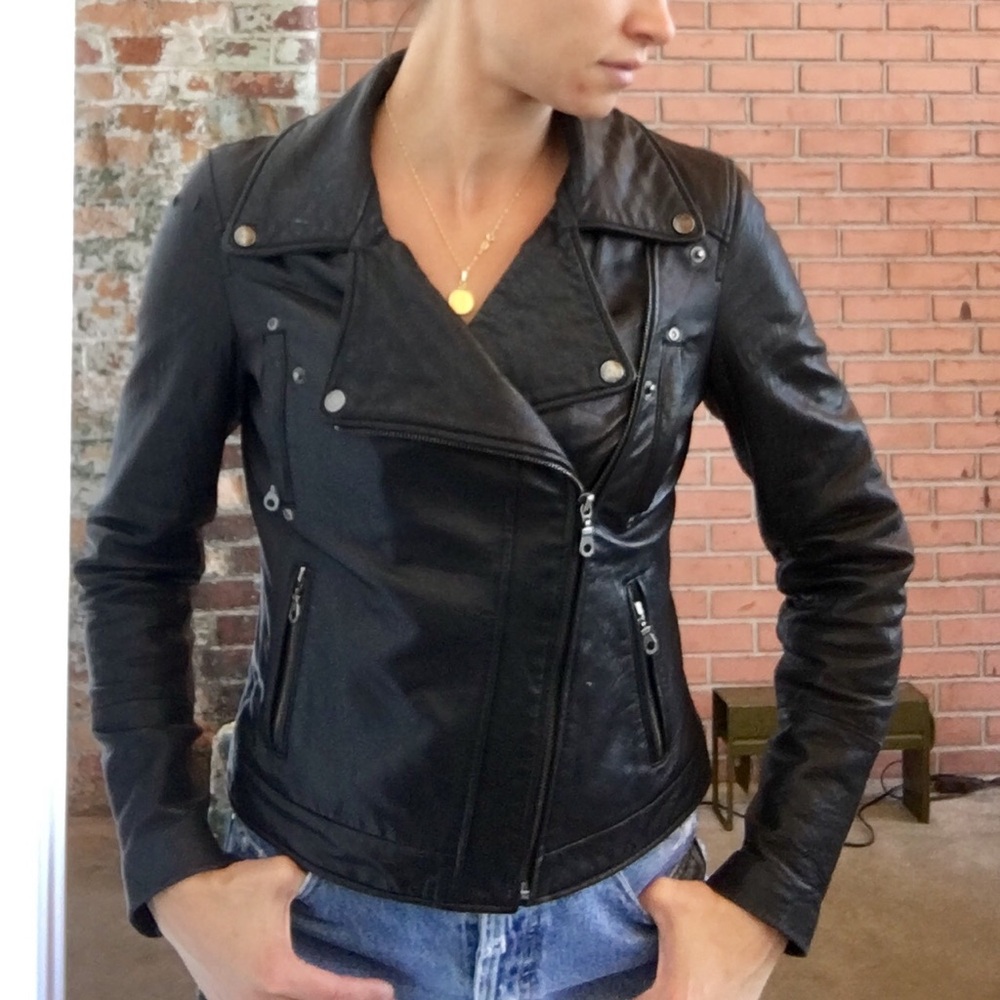 DKNY lamb leather black moto jacket - XS