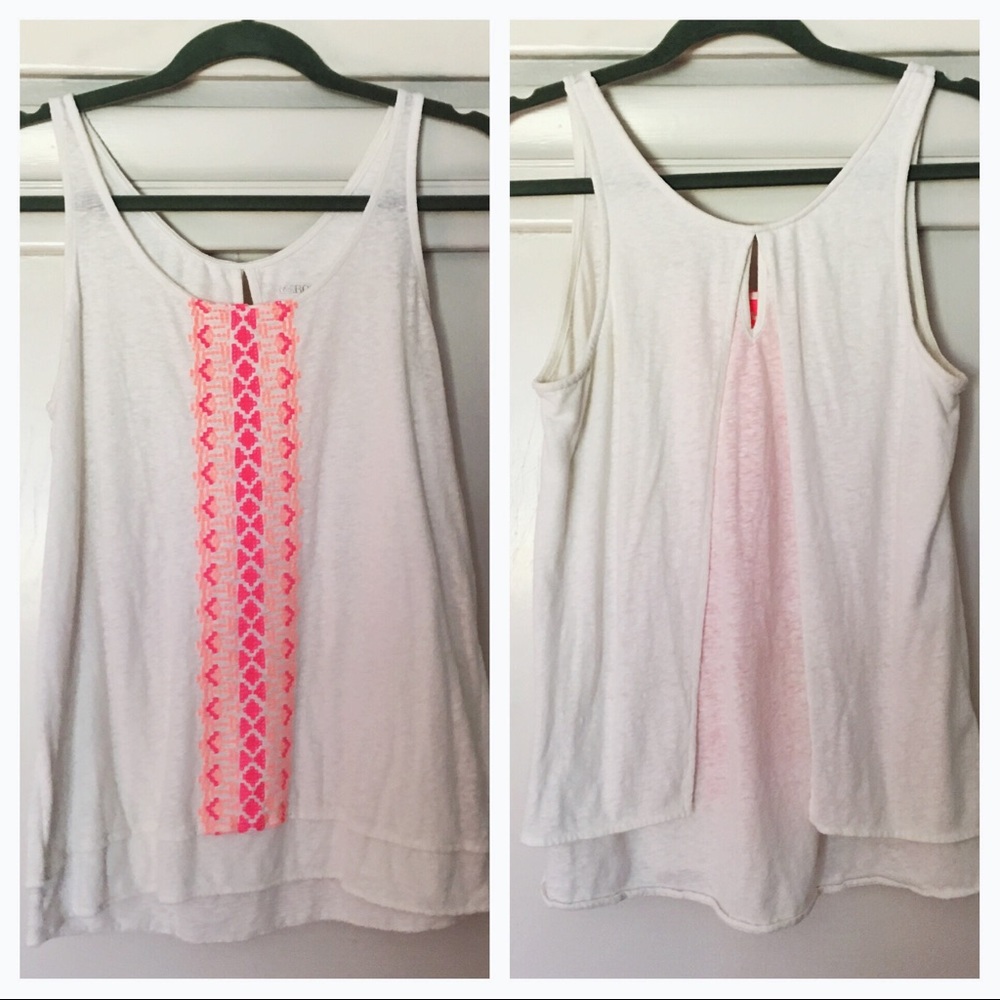White and Neon Embroidered Tank