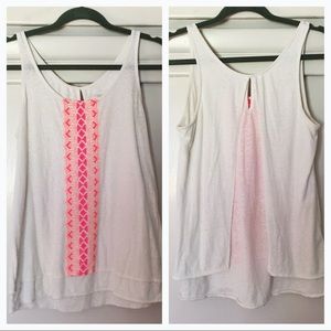 White and Neon Embroidered Tank
