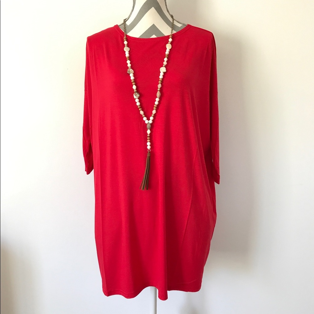 Red Piko 3/4 Sleeve Tunic