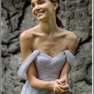 Amsale convertible crinkled silk chiffon gown