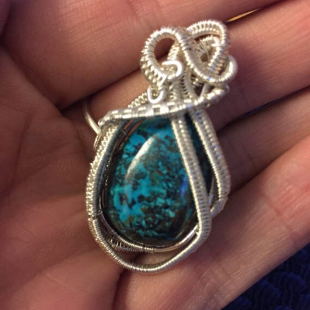 Chrysocolla Berry Wire Wrapped Pendant - Handmade