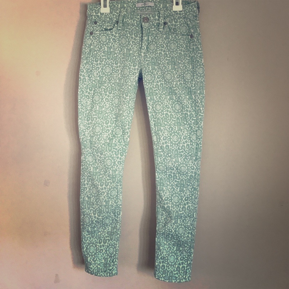 7 for all mankind mint green, floral print capris