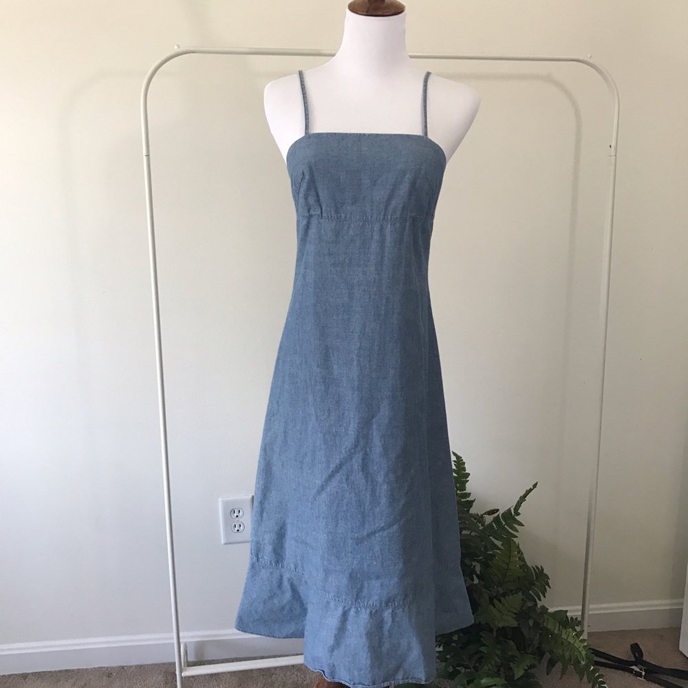 Chambray Ruffle Hem Spring Dress
