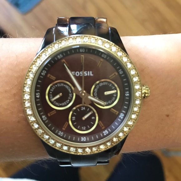Fossil tortoise shell/gold watch - Picture 1 of 3