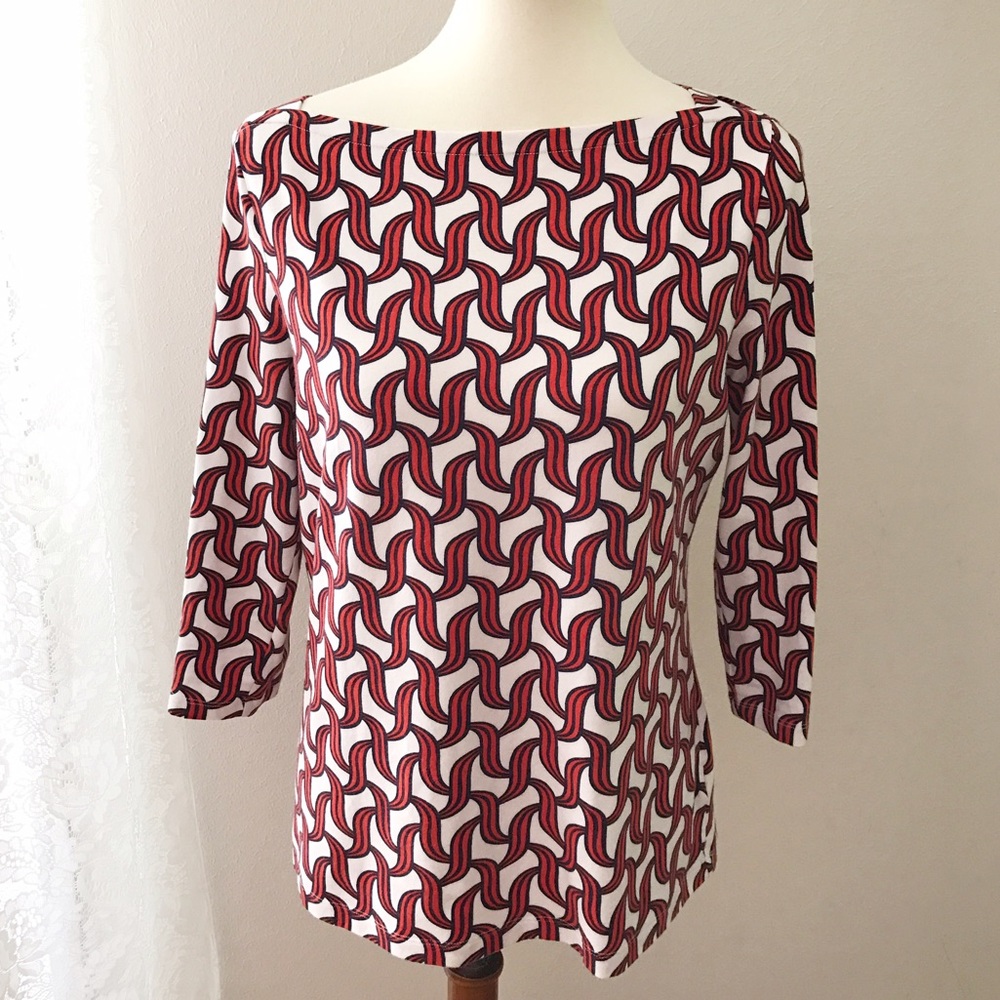 TALBOTS Red and Navy Print Top