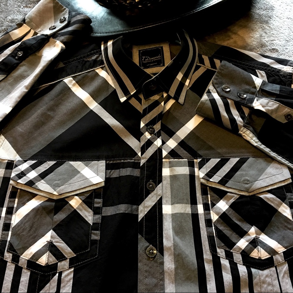 Mens 7 Diamonds Long Sleeve Black Gray White Shirt