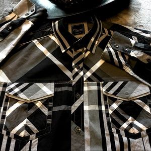 Mens 7 Diamonds Long Sleeve Black Gray White Shirt
