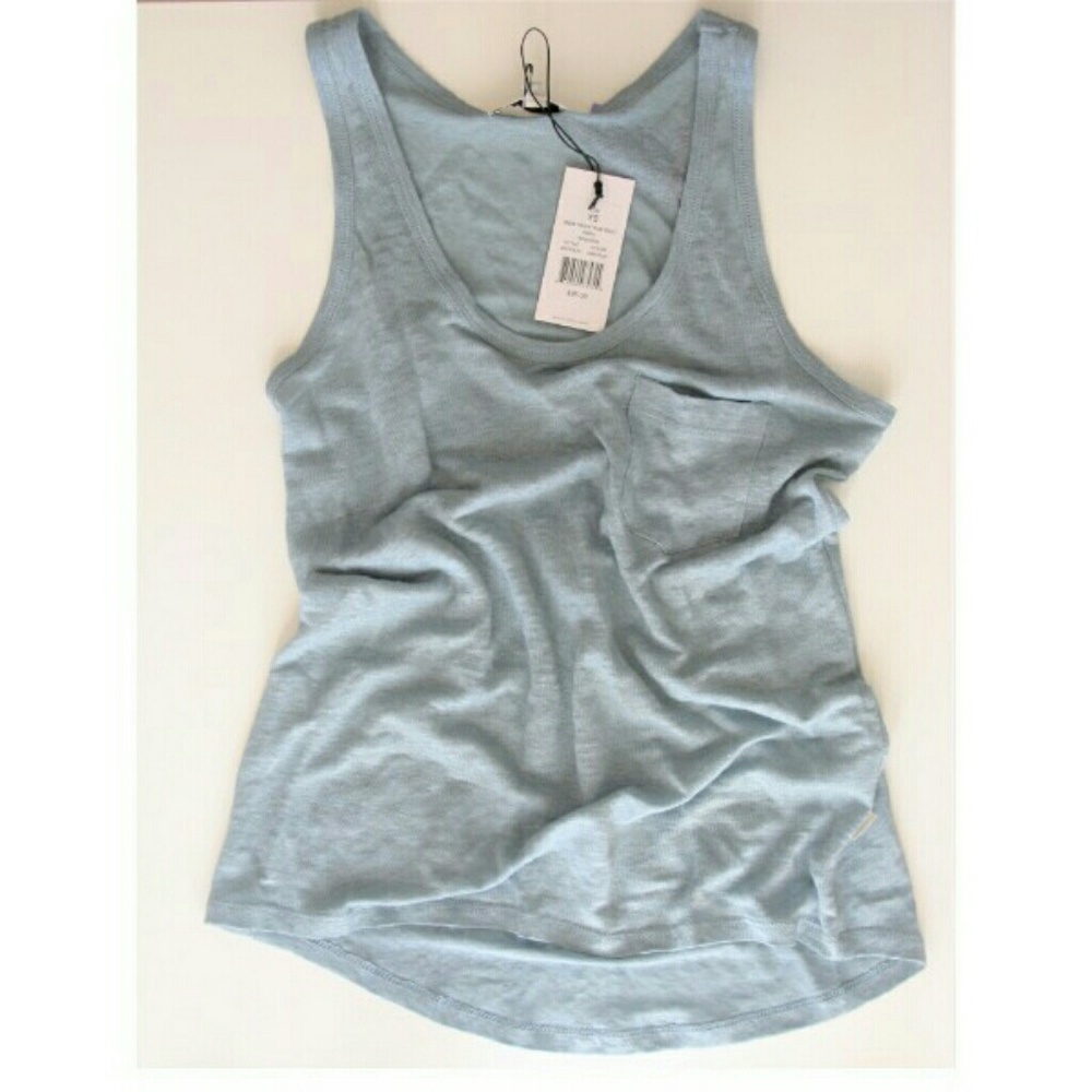 Onia Cameo Blue Irene Slub Knit Linen Pocket Tank